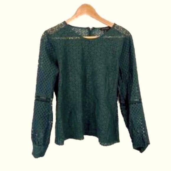 Banana Republic dark green lace mesh blouse top with attached camisole - Picture 1 of 8
